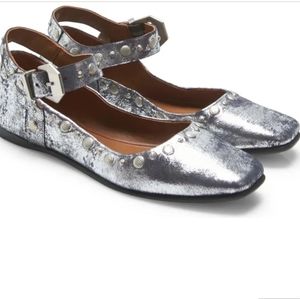 Free People Mystic Mary Jane Flat Shoes Silver Distressed Sizes 39 & 40 NIB NWT